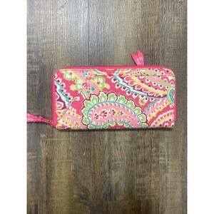 Vera Bradley Zip Personal Travel  Wallet Pink Paisley Floral Pattern Organizer